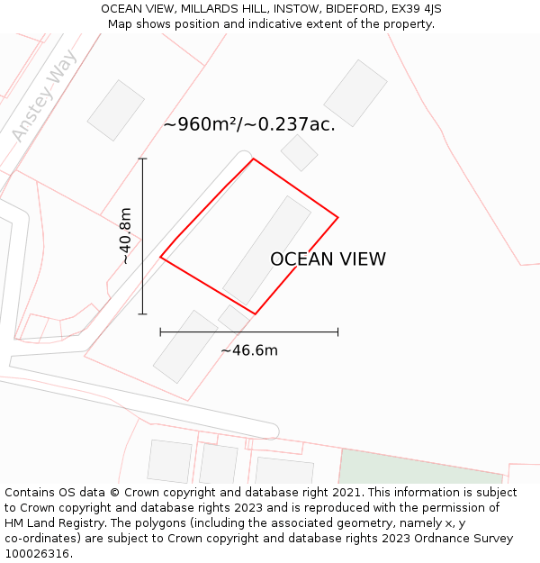 OCEAN VIEW, MILLARDS HILL, INSTOW, BIDEFORD, EX39 4JS: Plot and title map
