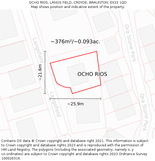 OCHO RIOS, LANGS FIELD, CROYDE, BRAUNTON, EX33 1QD: Plot and title map