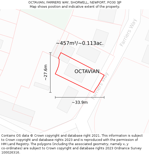 OCTAVIAN, FARRIERS WAY, SHORWELL, NEWPORT, PO30 3JP: Plot and title map