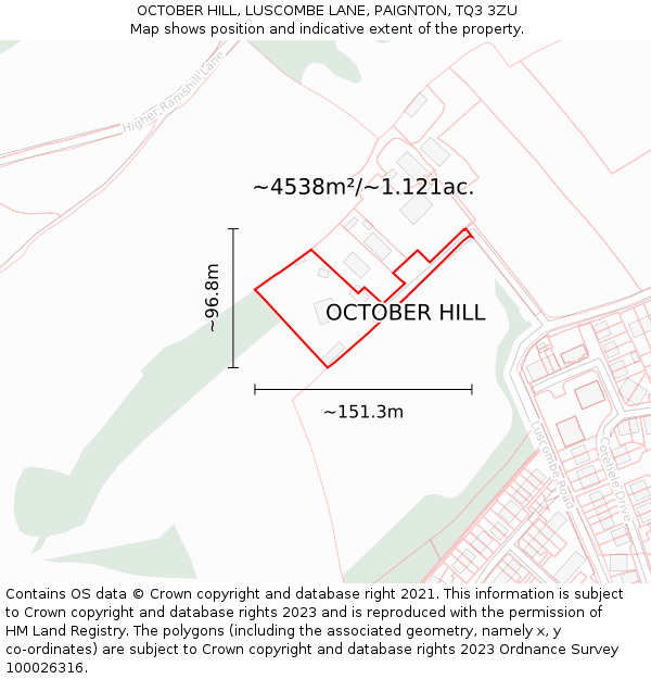 OCTOBER HILL, LUSCOMBE LANE, PAIGNTON, TQ3 3ZU: Plot and title map