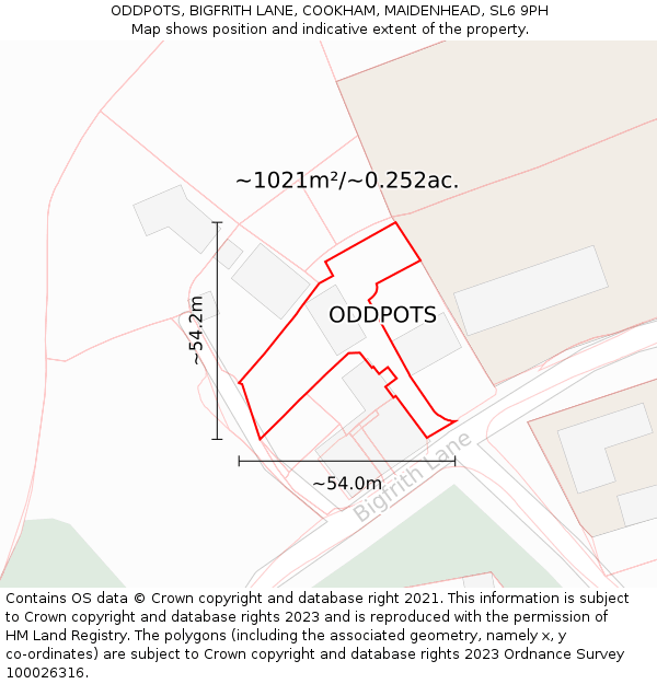 ODDPOTS, BIGFRITH LANE, COOKHAM, MAIDENHEAD, SL6 9PH: Plot and title map