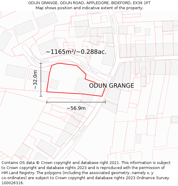 ODUN GRANGE, ODUN ROAD, APPLEDORE, BIDEFORD, EX39 1PT: Plot and title map