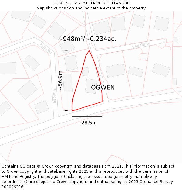 OGWEN, LLANFAIR, HARLECH, LL46 2RF: Plot and title map
