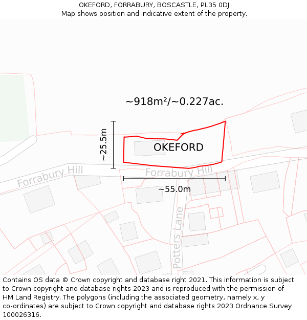 OKEFORD, FORRABURY, BOSCASTLE, PL35 0DJ: Plot and title map