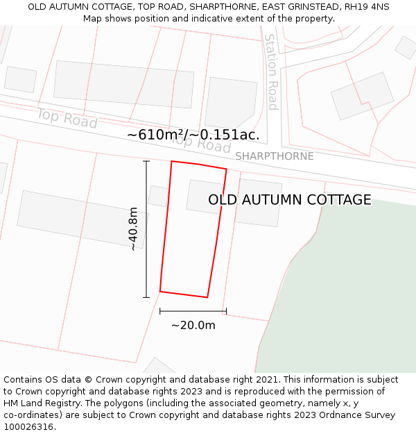 OLD AUTUMN COTTAGE, TOP ROAD, SHARPTHORNE, EAST GRINSTEAD, RH19 4NS: Plot and title map