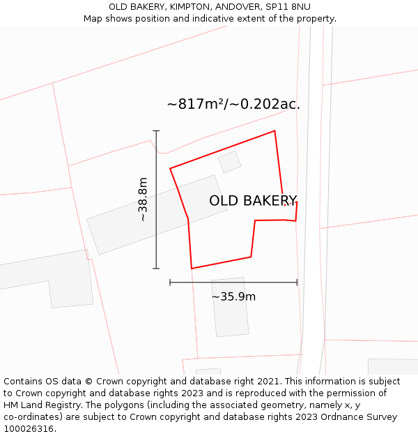 OLD BAKERY, KIMPTON, ANDOVER, SP11 8NU: Plot and title map