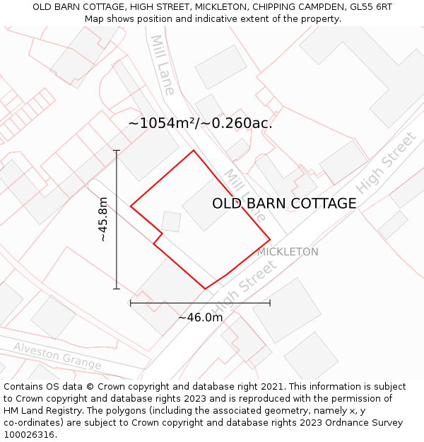 OLD BARN COTTAGE, HIGH STREET, MICKLETON, CHIPPING CAMPDEN, GL55 6RT: Plot and title map