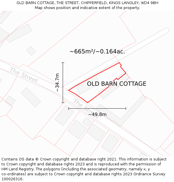 OLD BARN COTTAGE, THE STREET, CHIPPERFIELD, KINGS LANGLEY, WD4 9BH: Plot and title map
