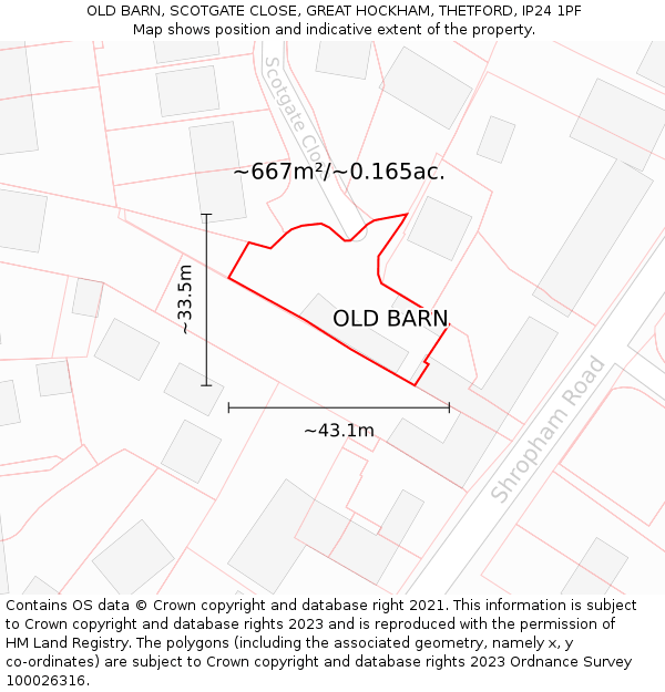 OLD BARN, SCOTGATE CLOSE, GREAT HOCKHAM, THETFORD, IP24 1PF: Plot and title map