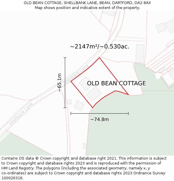 OLD BEAN COTTAGE, SHELLBANK LANE, BEAN, DARTFORD, DA2 8AX: Plot and title map