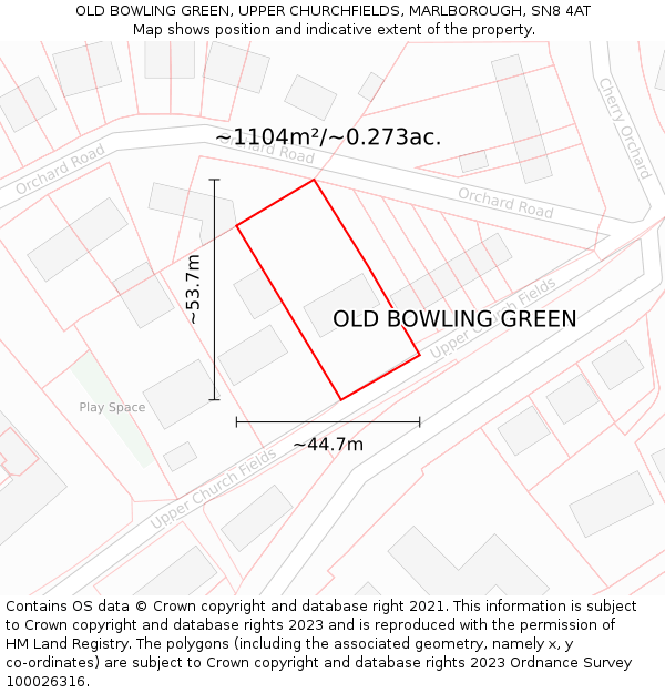 OLD BOWLING GREEN, UPPER CHURCHFIELDS, MARLBOROUGH, SN8 4AT: Plot and title map