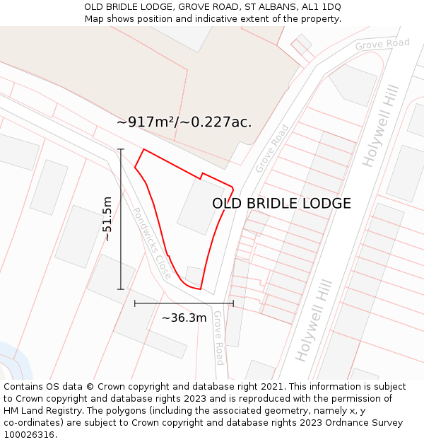OLD BRIDLE LODGE, GROVE ROAD, ST ALBANS, AL1 1DQ: Plot and title map