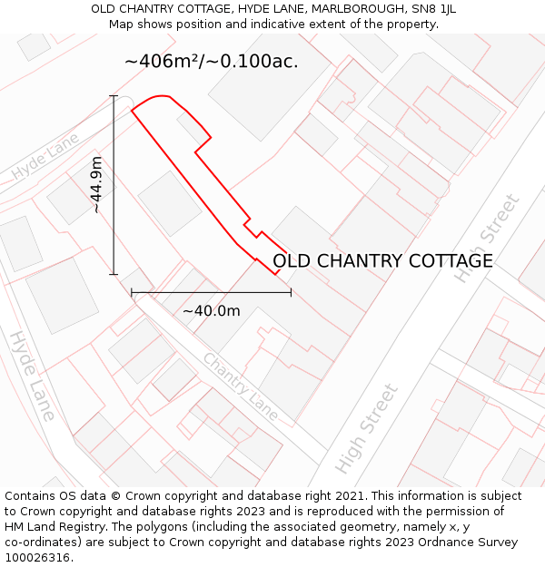 OLD CHANTRY COTTAGE, HYDE LANE, MARLBOROUGH, SN8 1JL: Plot and title map