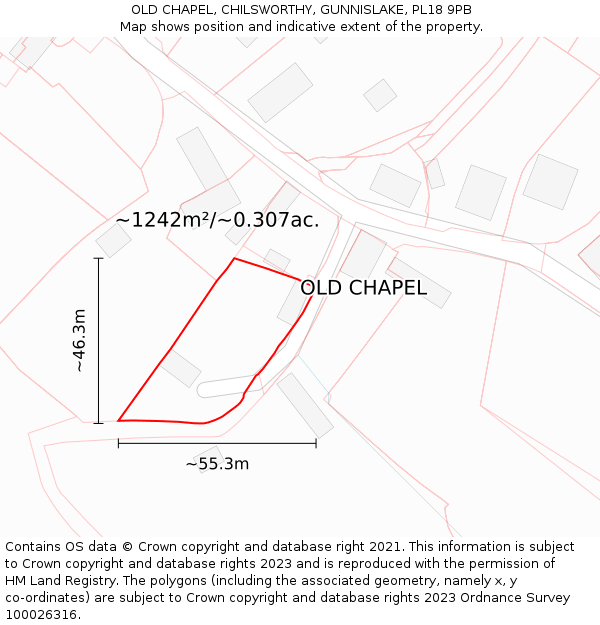 OLD CHAPEL, CHILSWORTHY, GUNNISLAKE, PL18 9PB: Plot and title map