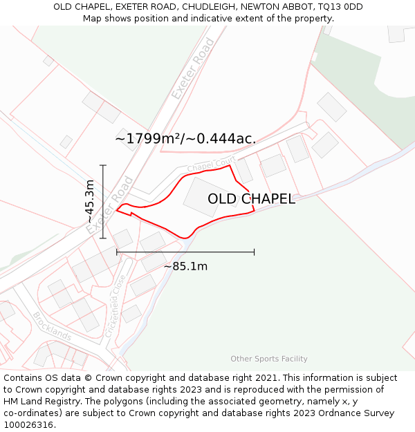 OLD CHAPEL, EXETER ROAD, CHUDLEIGH, NEWTON ABBOT, TQ13 0DD: Plot and title map