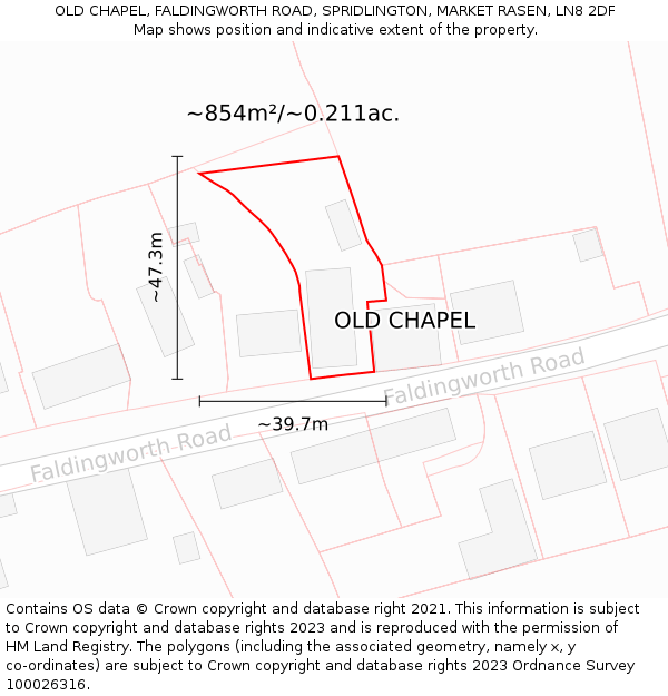 OLD CHAPEL, FALDINGWORTH ROAD, SPRIDLINGTON, MARKET RASEN, LN8 2DF: Plot and title map
