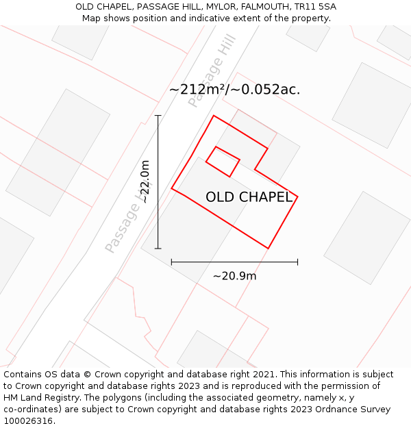 OLD CHAPEL, PASSAGE HILL, MYLOR, FALMOUTH, TR11 5SA: Plot and title map