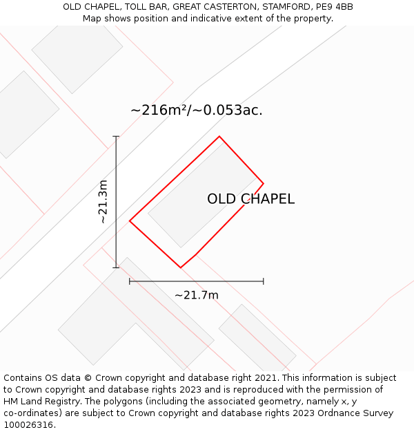 OLD CHAPEL, TOLL BAR, GREAT CASTERTON, STAMFORD, PE9 4BB: Plot and title map