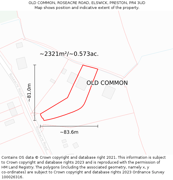 OLD COMMON, ROSEACRE ROAD, ELSWICK, PRESTON, PR4 3UD: Plot and title map