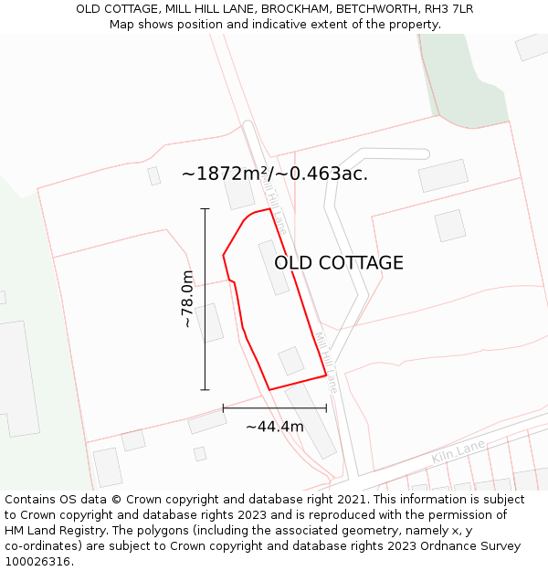 OLD COTTAGE, MILL HILL LANE, BROCKHAM, BETCHWORTH, RH3 7LR: Plot and title map