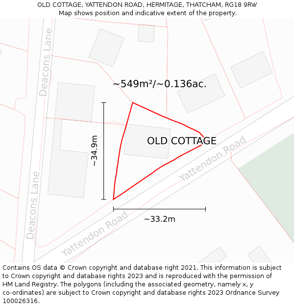OLD COTTAGE, YATTENDON ROAD, HERMITAGE, THATCHAM, RG18 9RW: Plot and title map