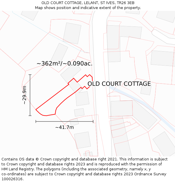 OLD COURT COTTAGE, LELANT, ST IVES, TR26 3EB: Plot and title map