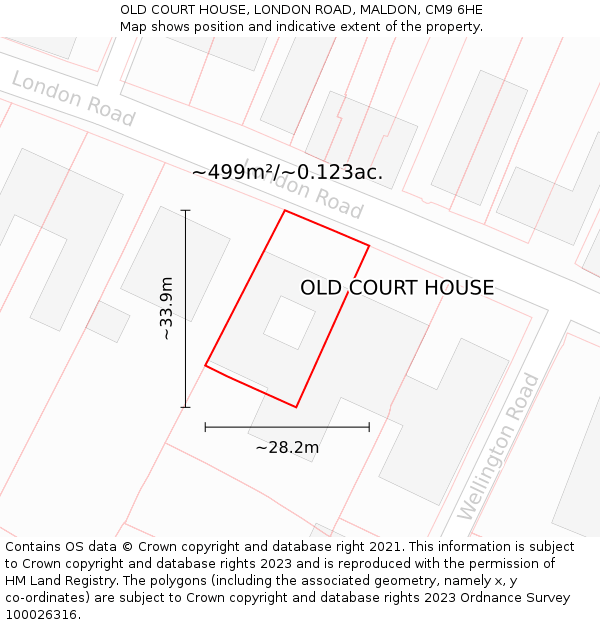 OLD COURT HOUSE, LONDON ROAD, MALDON, CM9 6HE: Plot and title map