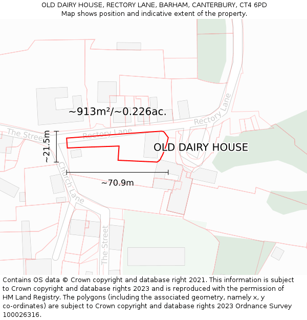 OLD DAIRY HOUSE, RECTORY LANE, BARHAM, CANTERBURY, CT4 6PD: Plot and title map