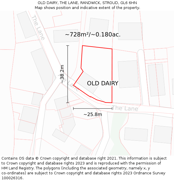 OLD DAIRY, THE LANE, RANDWICK, STROUD, GL6 6HN: Plot and title map