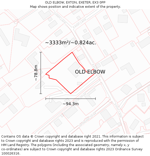 OLD ELBOW, EXTON, EXETER, EX3 0PP: Plot and title map