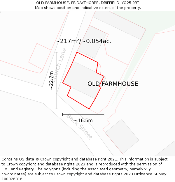 OLD FARMHOUSE, FRIDAYTHORPE, DRIFFIELD, YO25 9RT: Plot and title map
