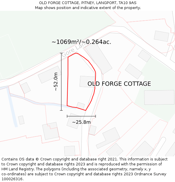 OLD FORGE COTTAGE, PITNEY, LANGPORT, TA10 9AS: Plot and title map