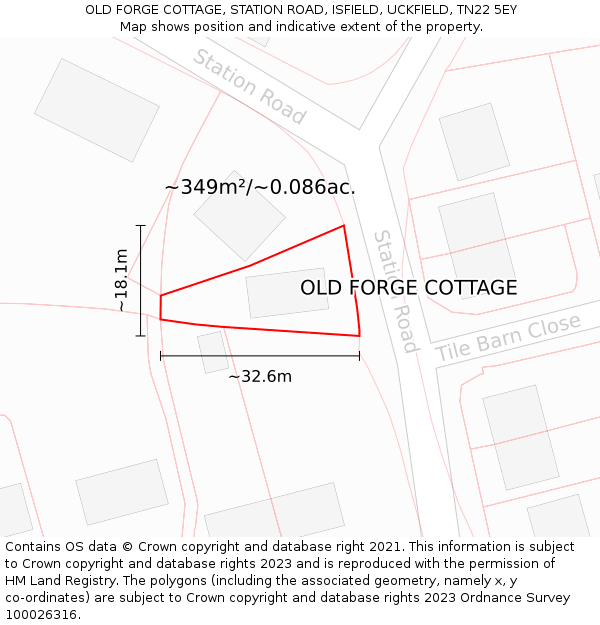 OLD FORGE COTTAGE, STATION ROAD, ISFIELD, UCKFIELD, TN22 5EY: Plot and title map
