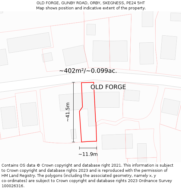 OLD FORGE, GUNBY ROAD, ORBY, SKEGNESS, PE24 5HT: Plot and title map