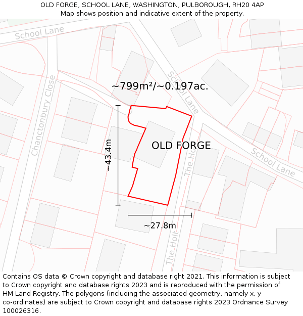 OLD FORGE, SCHOOL LANE, WASHINGTON, PULBOROUGH, RH20 4AP: Plot and title map