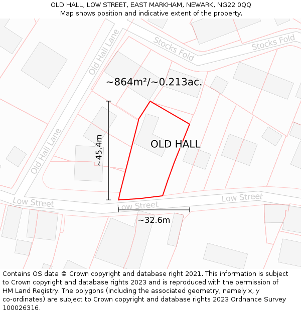 OLD HALL, LOW STREET, EAST MARKHAM, NEWARK, NG22 0QQ: Plot and title map