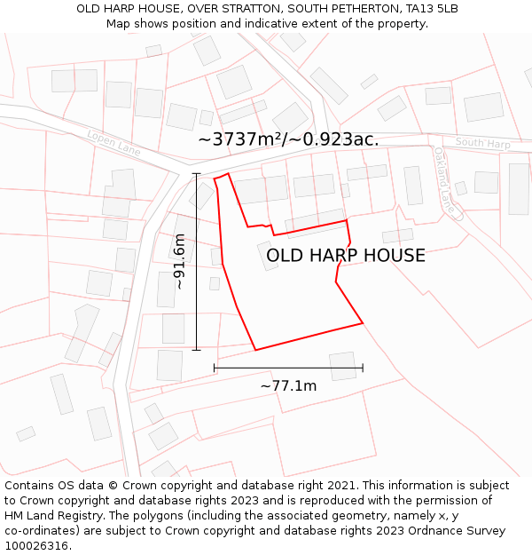 OLD HARP HOUSE, OVER STRATTON, SOUTH PETHERTON, TA13 5LB: Plot and title map