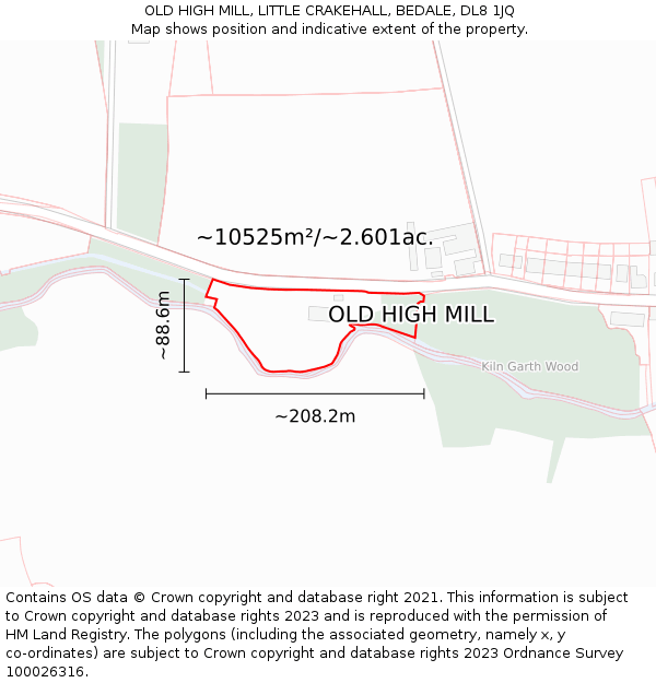 OLD HIGH MILL, LITTLE CRAKEHALL, BEDALE, DL8 1JQ: Plot and title map