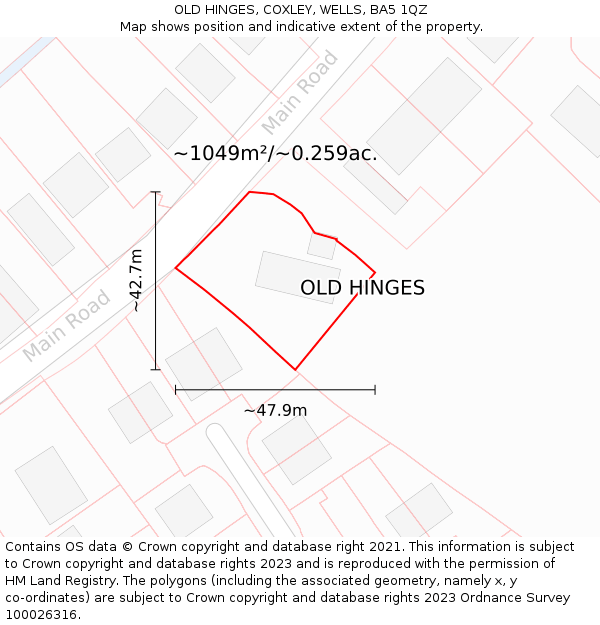 OLD HINGES, COXLEY, WELLS, BA5 1QZ: Plot and title map