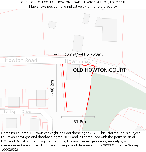 OLD HOWTON COURT, HOWTON ROAD, NEWTON ABBOT, TQ12 6NB: Plot and title map