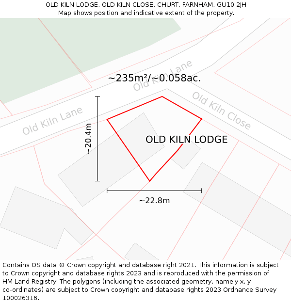 OLD KILN LODGE, OLD KILN CLOSE, CHURT, FARNHAM, GU10 2JH: Plot and title map