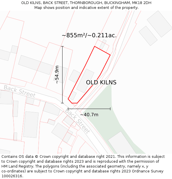 OLD KILNS, BACK STREET, THORNBOROUGH, BUCKINGHAM, MK18 2DH: Plot and title map