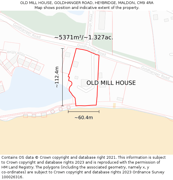 OLD MILL HOUSE, GOLDHANGER ROAD, HEYBRIDGE, MALDON, CM9 4RA: Plot and title map