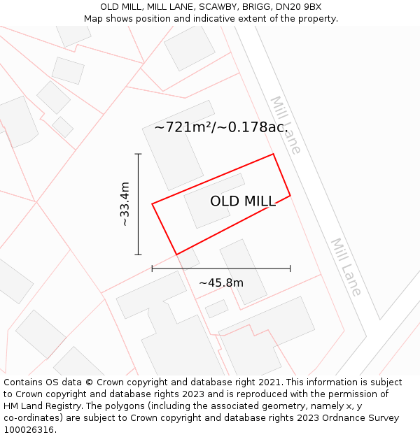 OLD MILL, MILL LANE, SCAWBY, BRIGG, DN20 9BX: Plot and title map