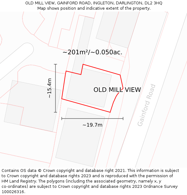 OLD MILL VIEW, GAINFORD ROAD, INGLETON, DARLINGTON, DL2 3HQ: Plot and title map