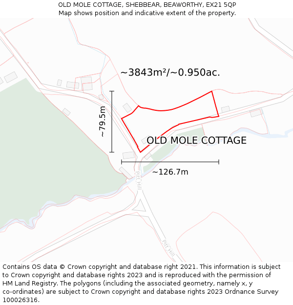 OLD MOLE COTTAGE, SHEBBEAR, BEAWORTHY, EX21 5QP: Plot and title map