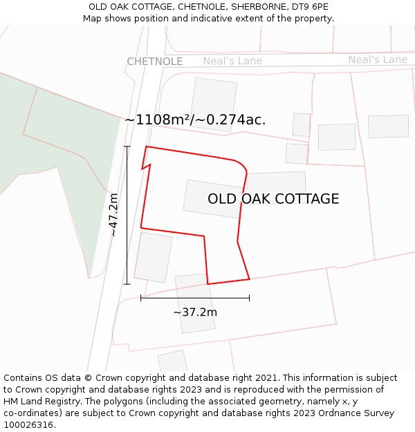 OLD OAK COTTAGE, CHETNOLE, SHERBORNE, DT9 6PE: Plot and title map