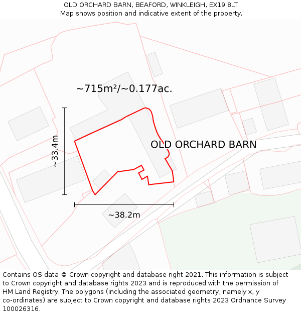 OLD ORCHARD BARN, BEAFORD, WINKLEIGH, EX19 8LT: Plot and title map