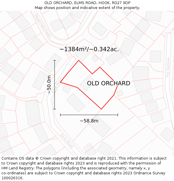 OLD ORCHARD, ELMS ROAD, HOOK, RG27 9DP: Plot and title map