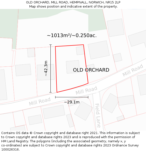 OLD ORCHARD, MILL ROAD, HEMPNALL, NORWICH, NR15 2LP: Plot and title map
